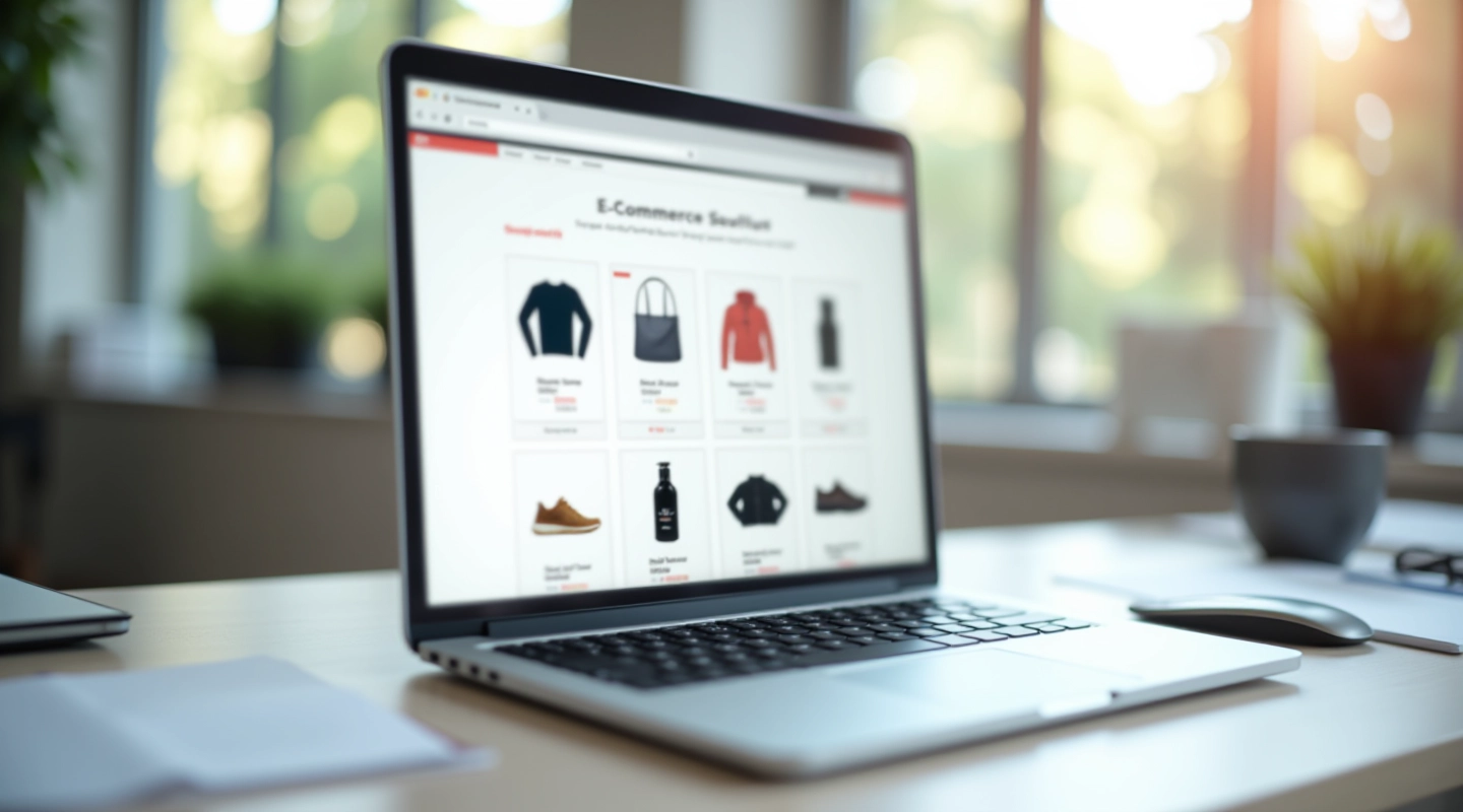 E-komercijos svetainės ekranas su produktų sąrašu